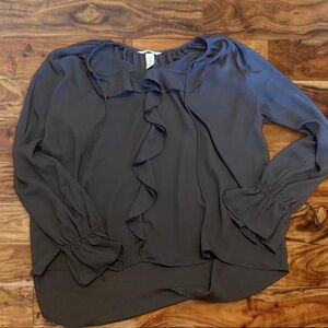 H&M Black Ruffle-Front Long Sleeve Blouse